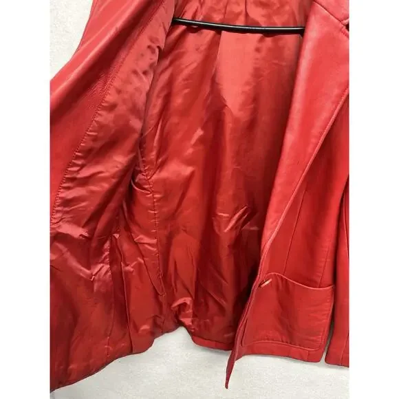 Vintage Neiman Marcus Women Small Blazer Red Leather 1 Button - Picture 9 of 11